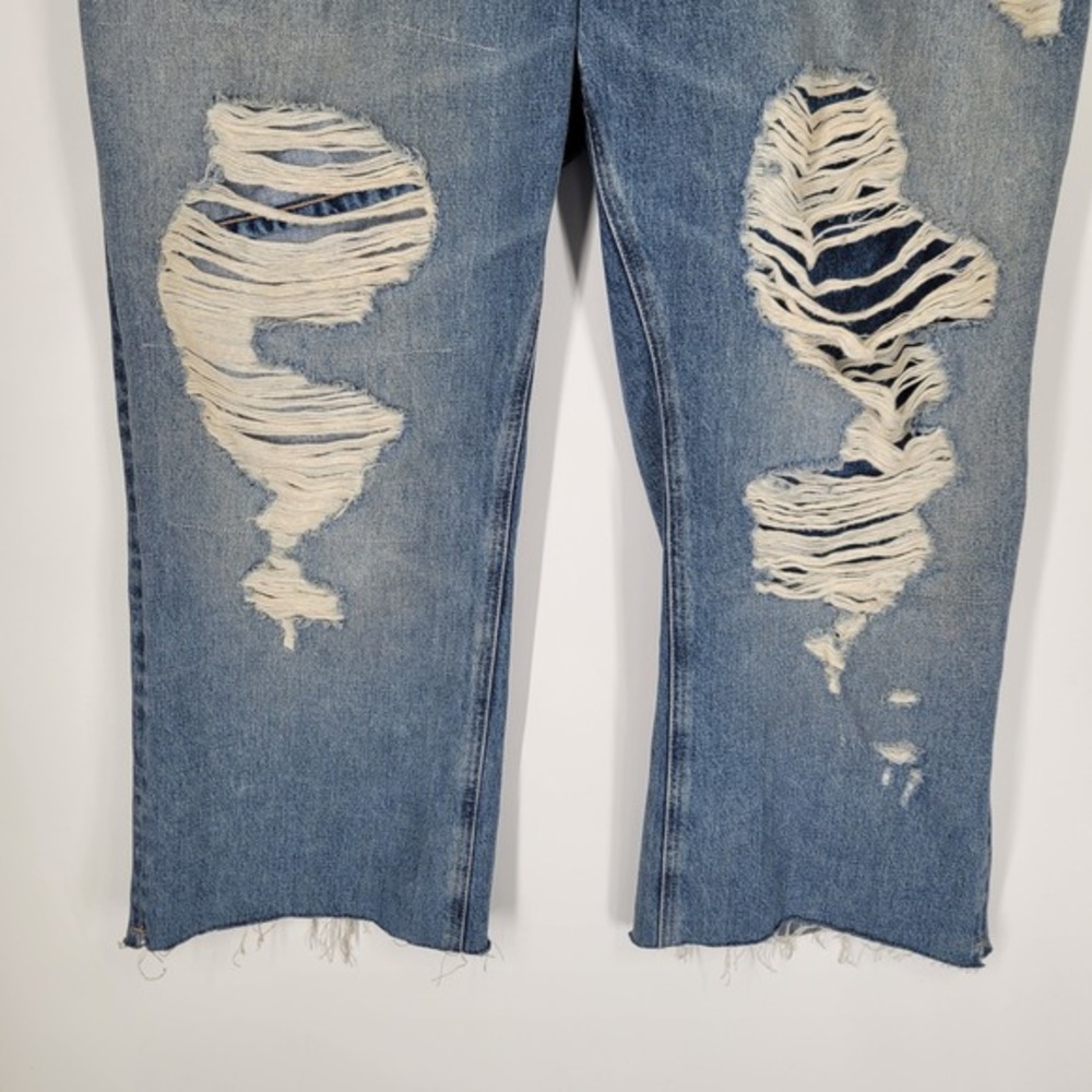 Good American The Khloe Jean Super High Rise Straight Distressed Blue‎ Sz 16 CUT - Picture 5 of 10